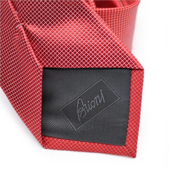 BRIONI Silk Micro-Check Motif Tie in Bright Red - Picture 6 of 9